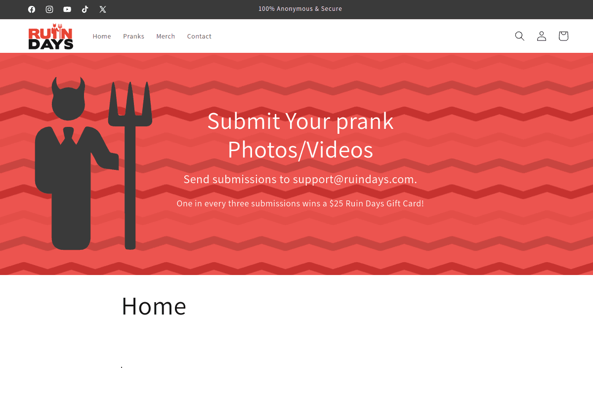 Ruin Days storefront homepage